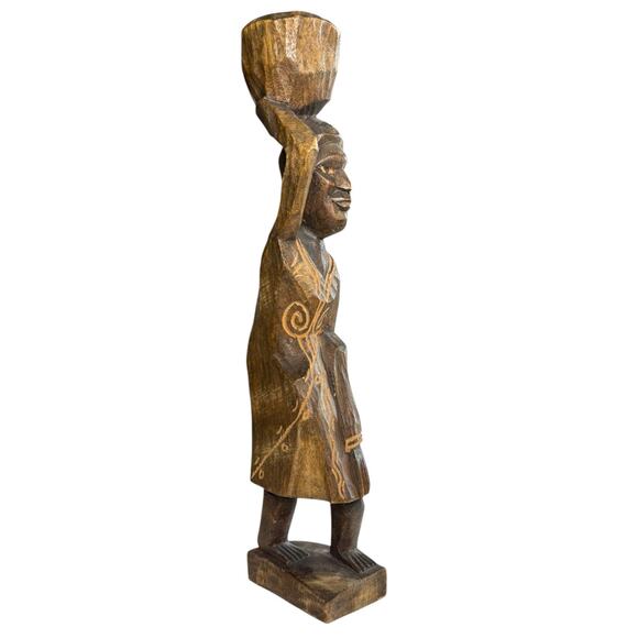 Vintage African Tribal Woman Carved Wooden Statue 12" Figure Folk Art Sculpture - Picture 1 of 13